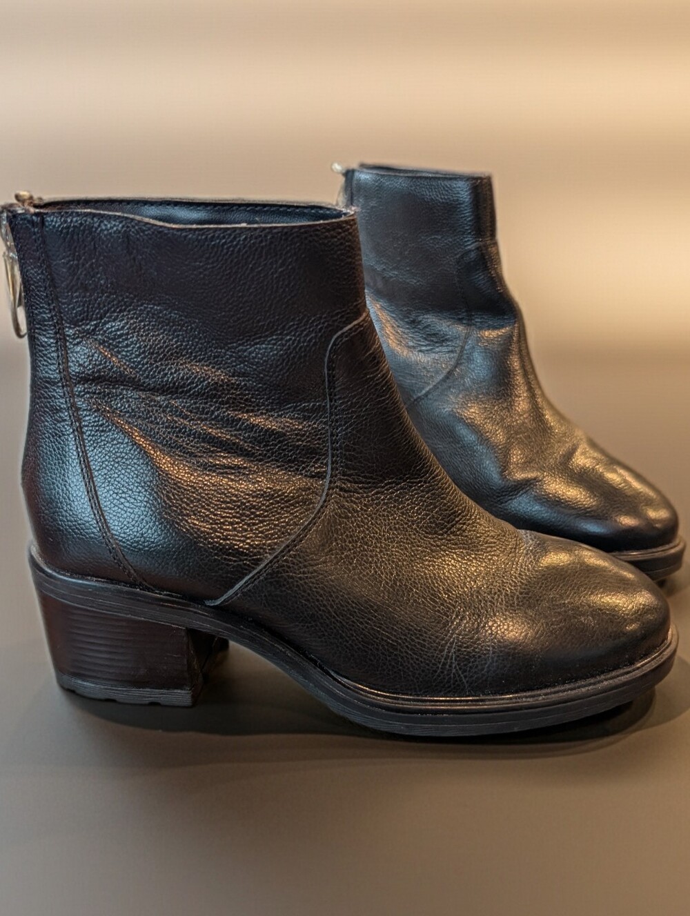 Women's Black Faux Leather Ankle Boots - Classic Zip Back Design